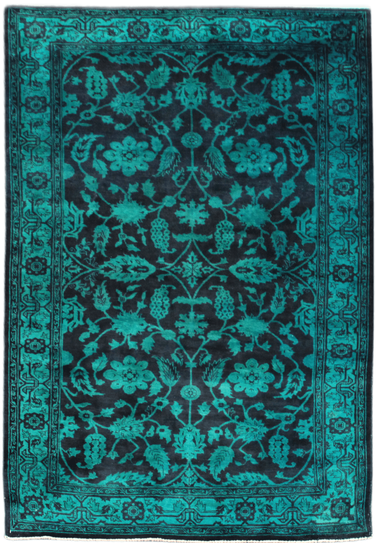 Indigo Hand-Knotted Oriental Persian Rug - Wool - 242 cm x 168 cm ...