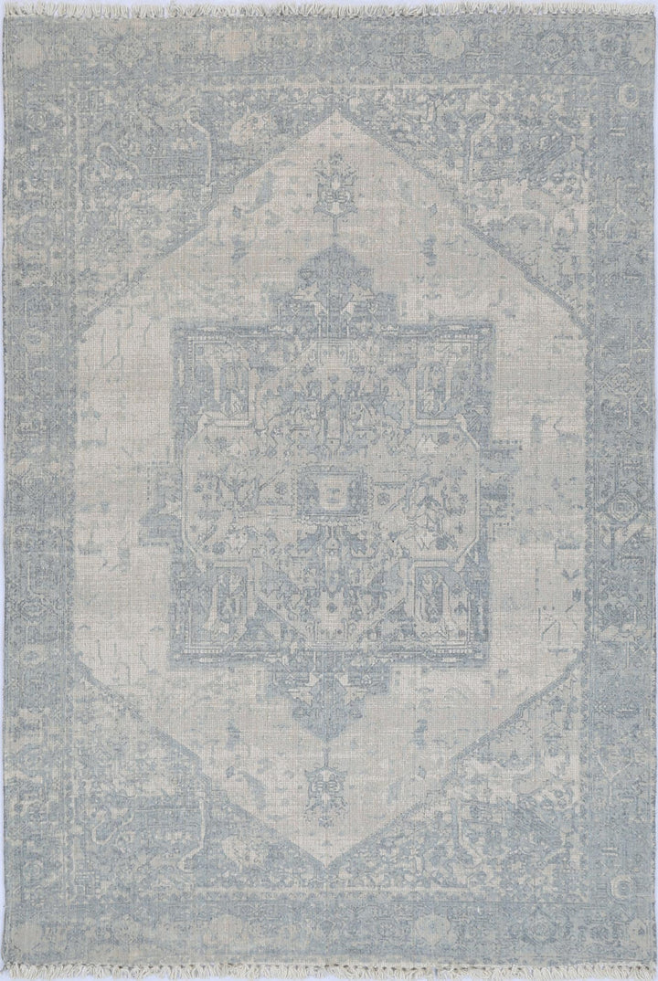 Agraba 10 White & Blue Wool Blend Rug