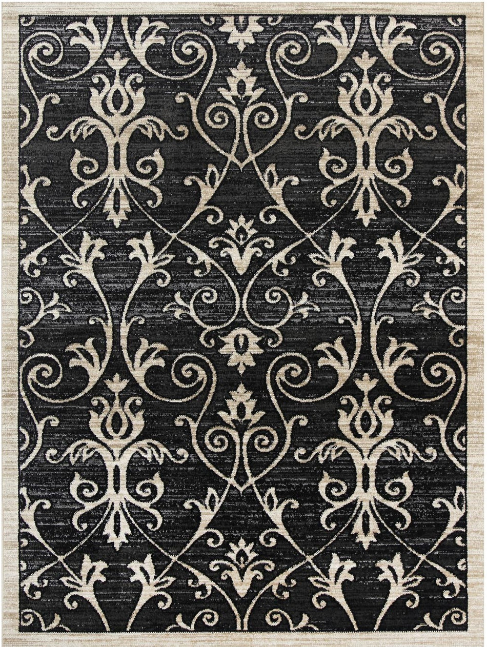 Arya Lattice Traditional Black and Cream Rug