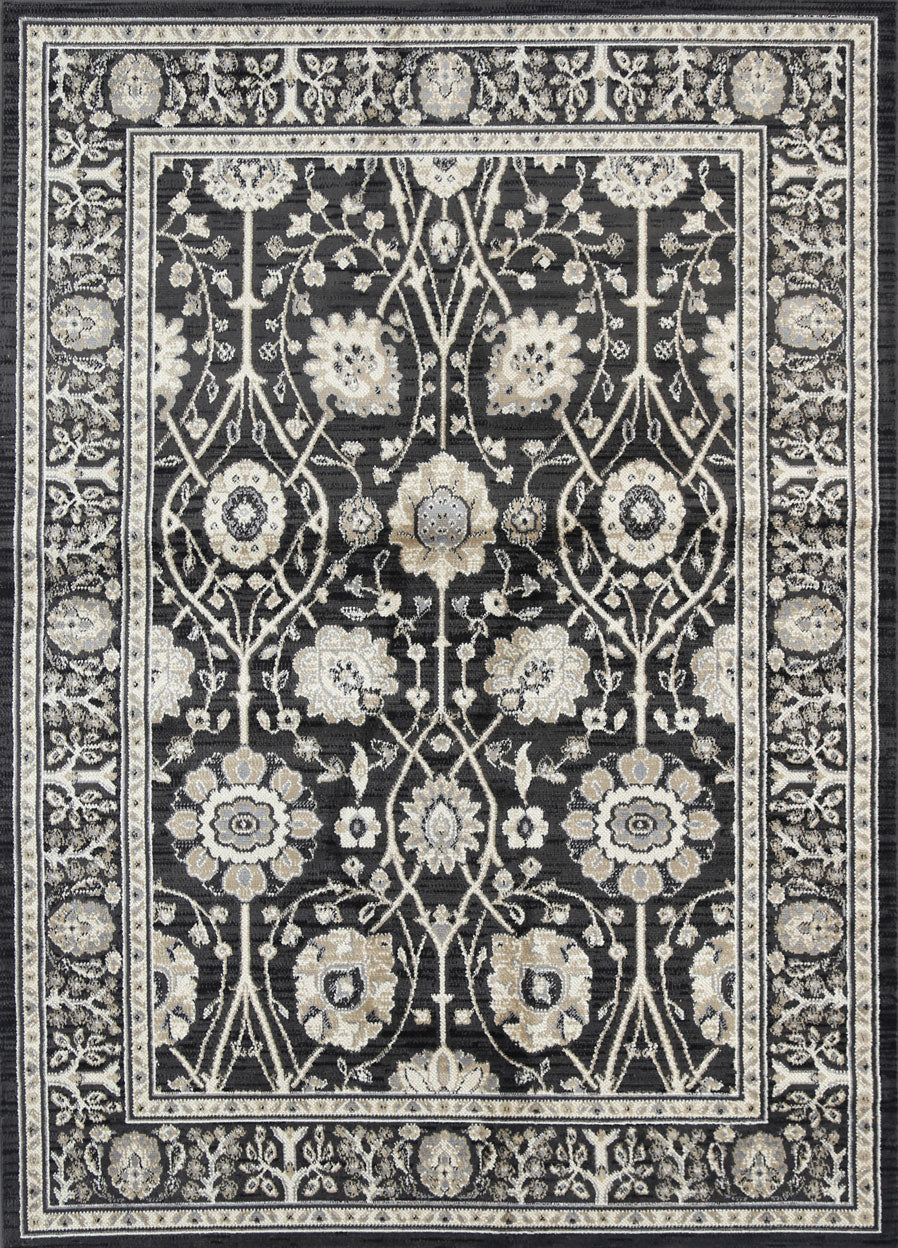 Arya Flowering Traditional Black and Cream Rug