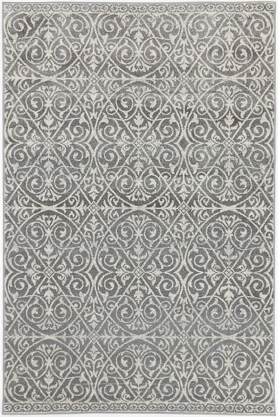 Floral Scroll Grey & Ivory Rug