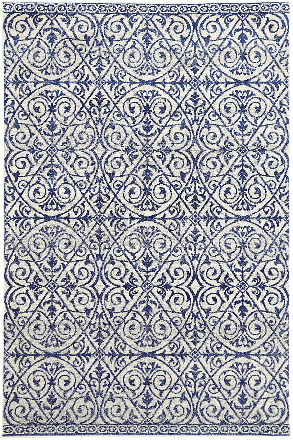 Floral Scroll Blue & Ivory Rug