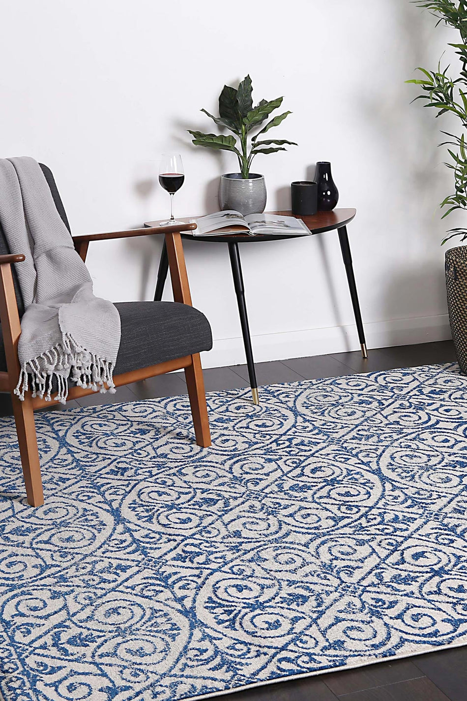 Floral Scroll Blue & Ivory Rug