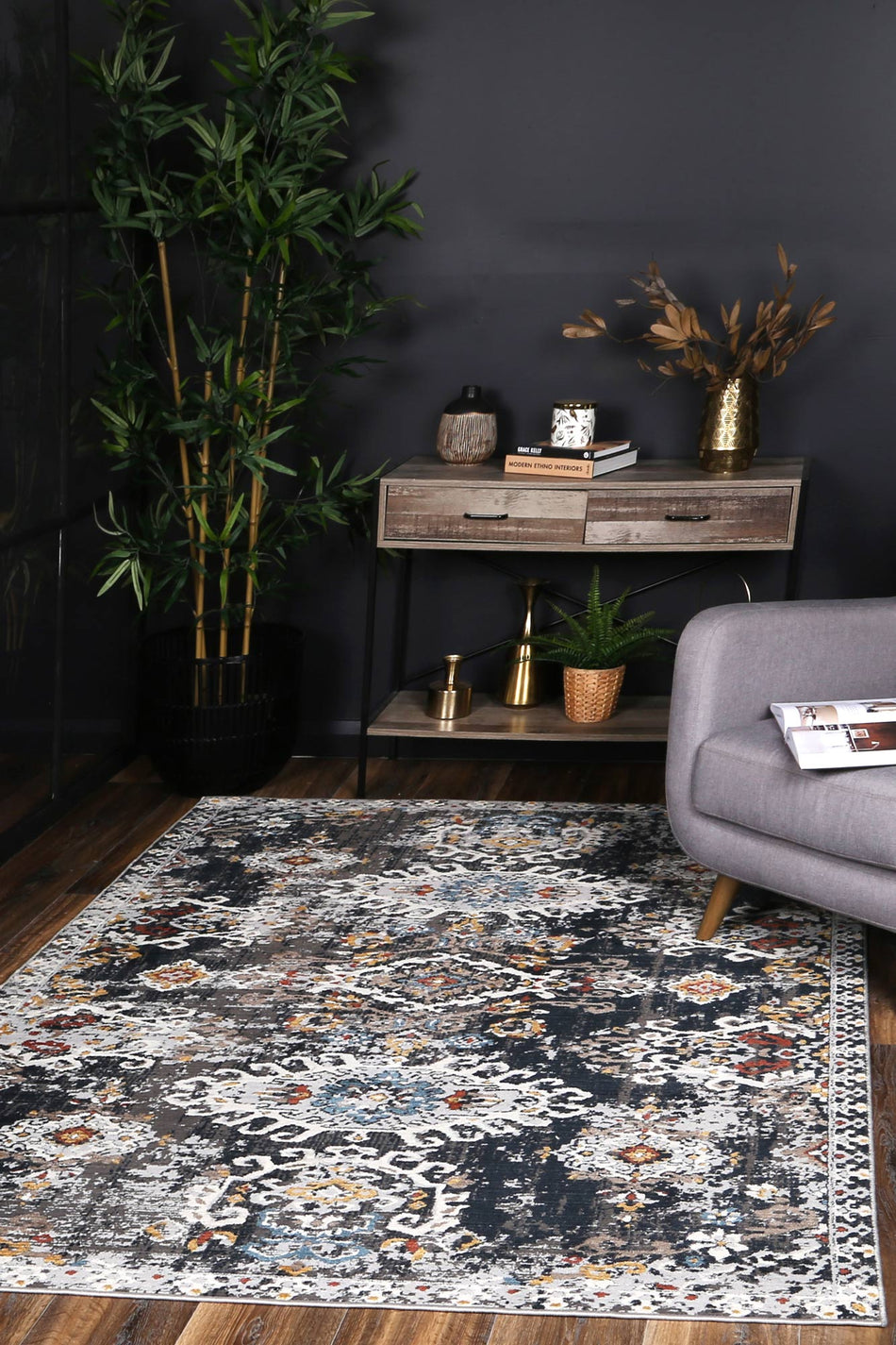 Havana Miramar Contemporary Charcoal & Blue Designer Rug