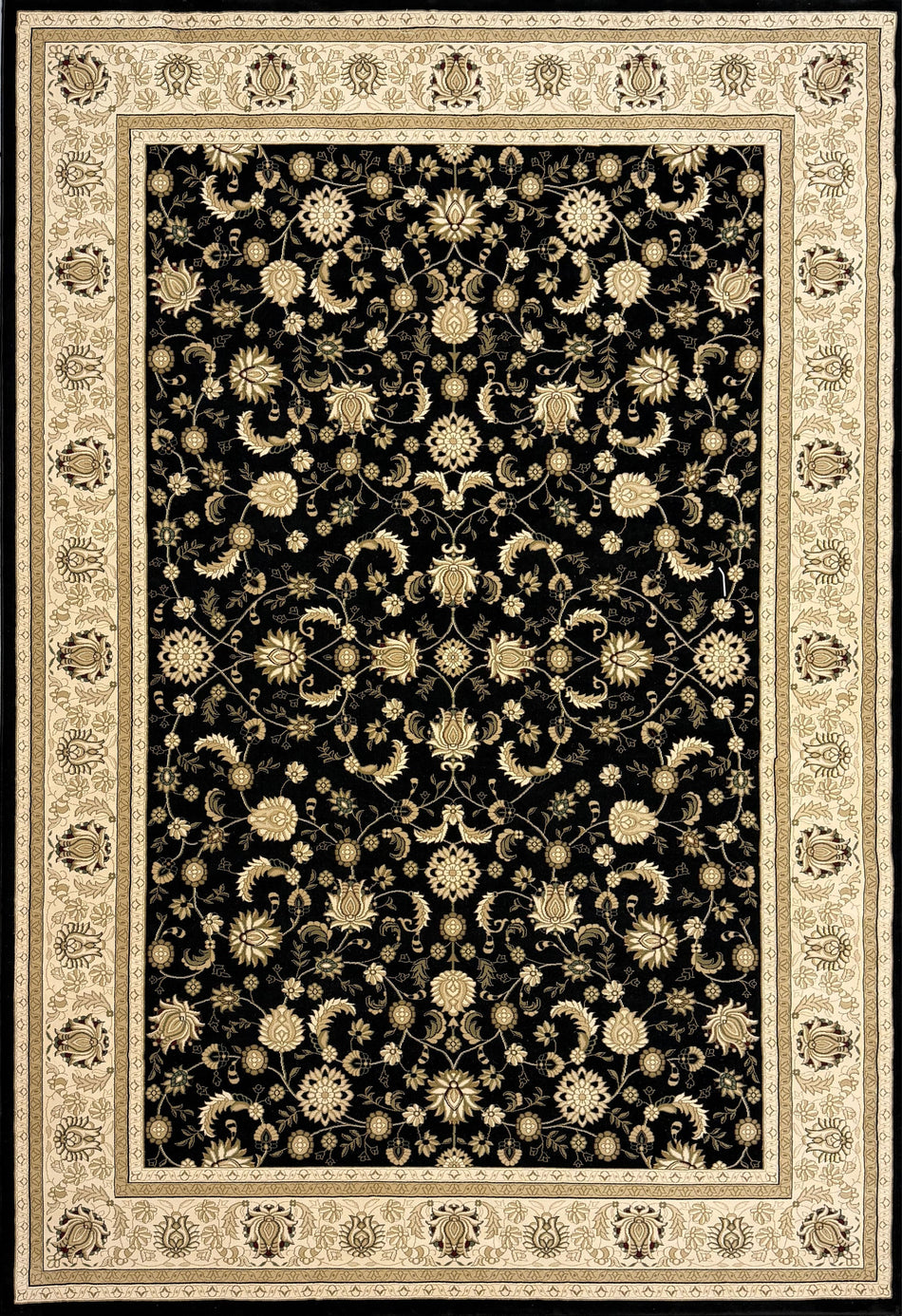 Isfahan Black Floral Traditional Rug