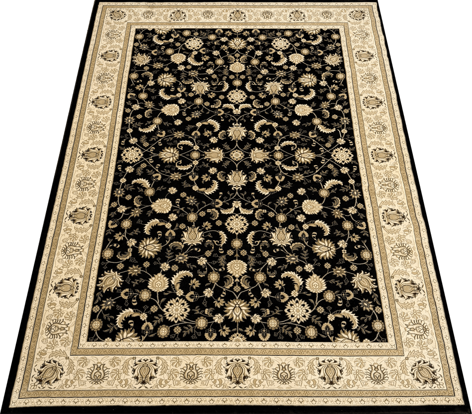 Isfahan Black Floral Traditional Rug