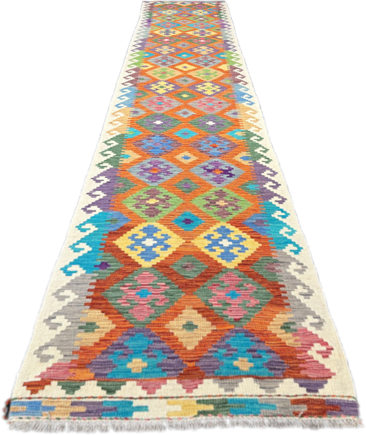 Chobi Kilim Rug - 398 cm x 80 cm