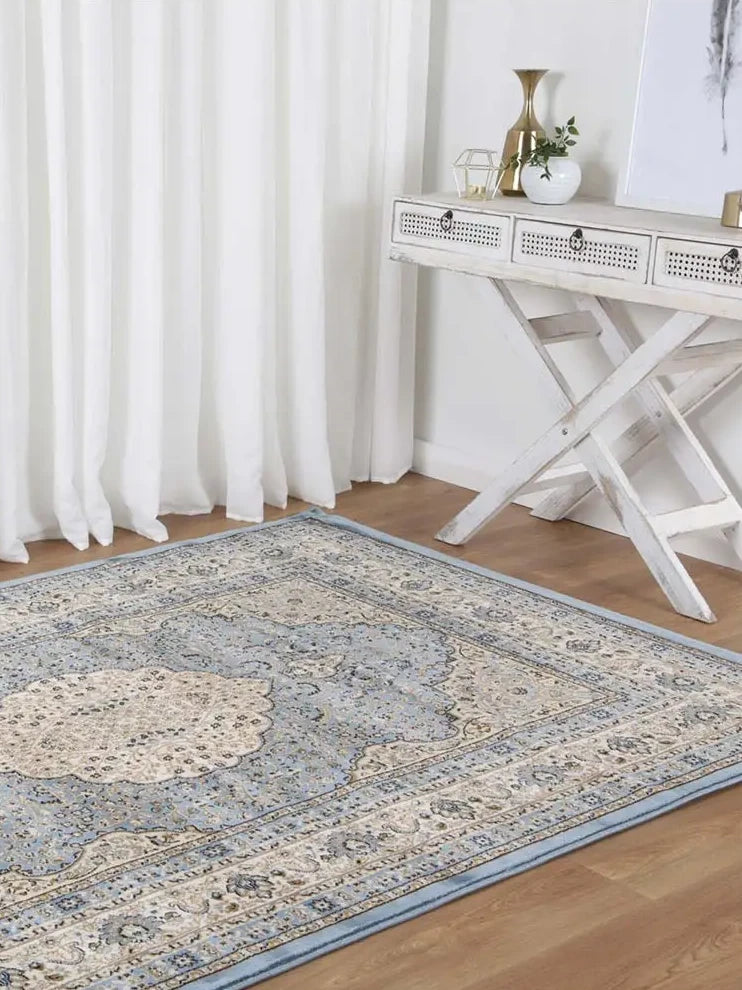 Suzani Blue Medallion Designer Rug