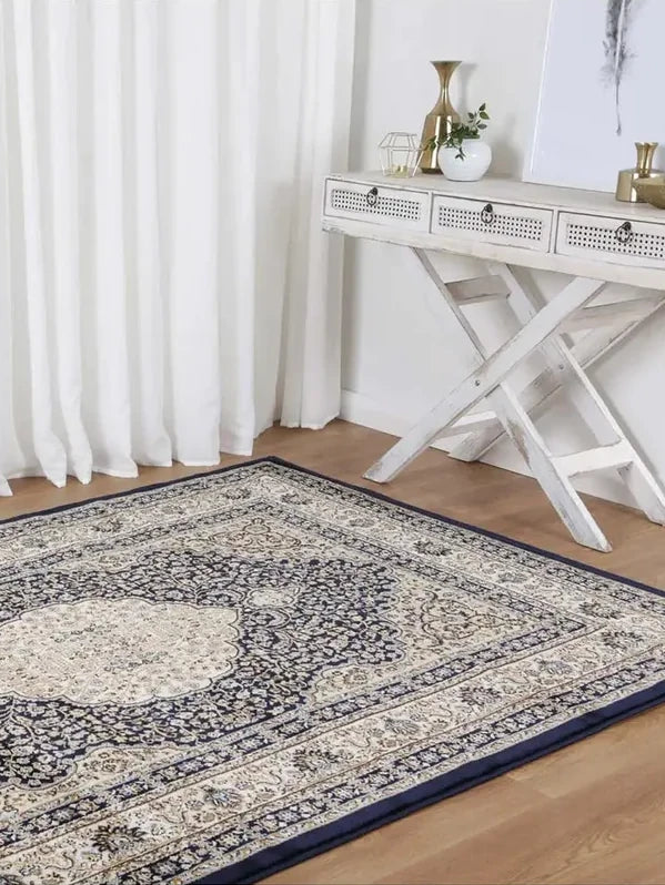 Suzani Navy Medallion Designer Rug