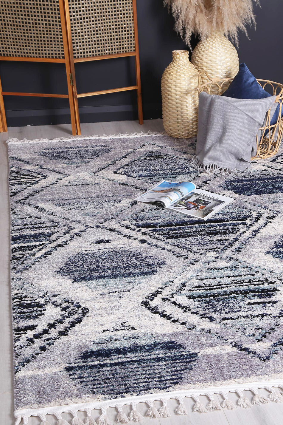 Mansour Diamond Blue Geometric Rug