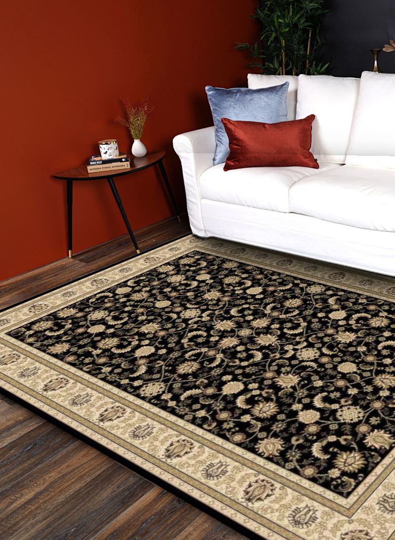 Isfahan Black Floral Traditional Rug