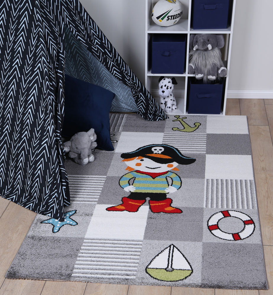 Pirate Party Grey Kids Rug